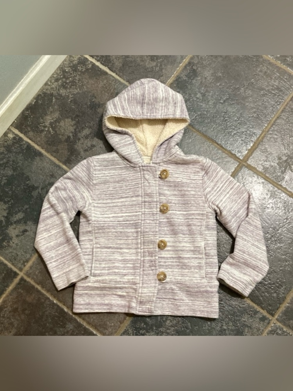Lands' End Kids' Sherpa-Lined Fleece Hoodie Jacket Lilac and Grey Size S 7/8